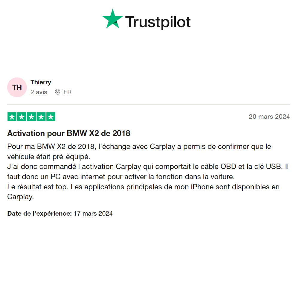 Activation de l'option Carplay via USB pour BMW système WAY - Carplay Fascination